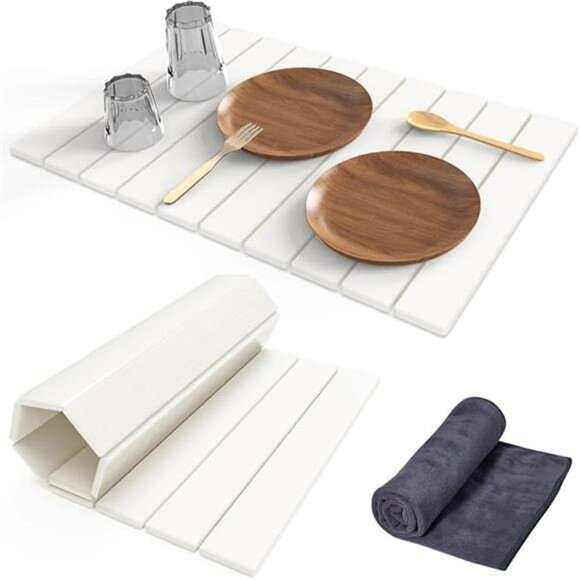 Large Stone Dish Drying Mat Kitchen Counter Fast Absorbent Foldable Drain Pad - Picture 8 of 8